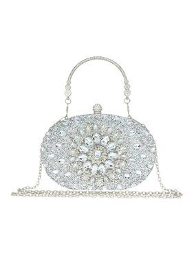 Rhinestone Clutch Purses Women Evening Wedding Formal Round Pearl Clasp Handbag